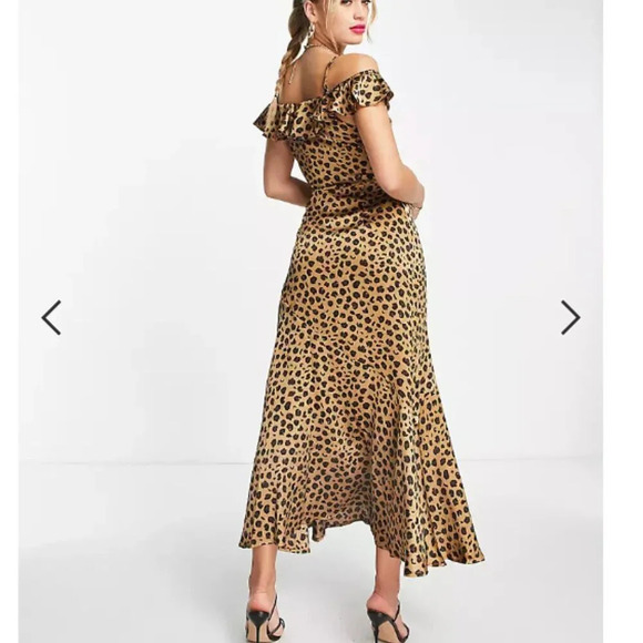 Never Fully Dressed Ruffle Sleeve Cut Out Maxi Dress NWT Leopard Brown Size 6 - Picture 4 of 11